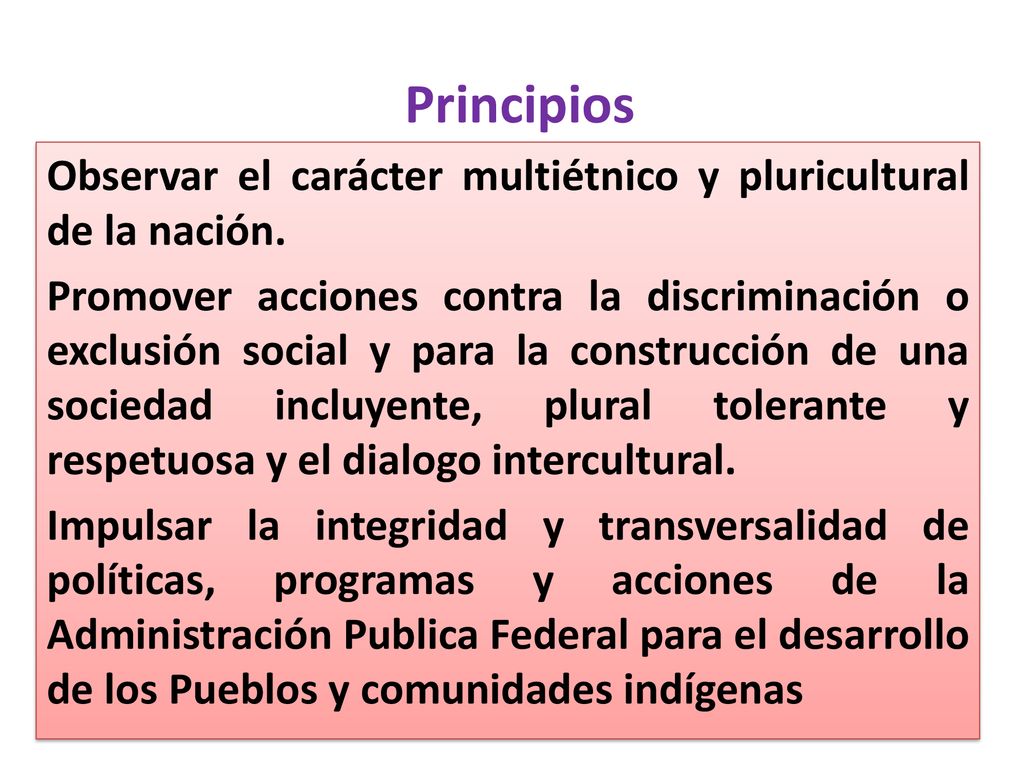 Principios Observar el carácter multiétnico y pluricultural de la nación.