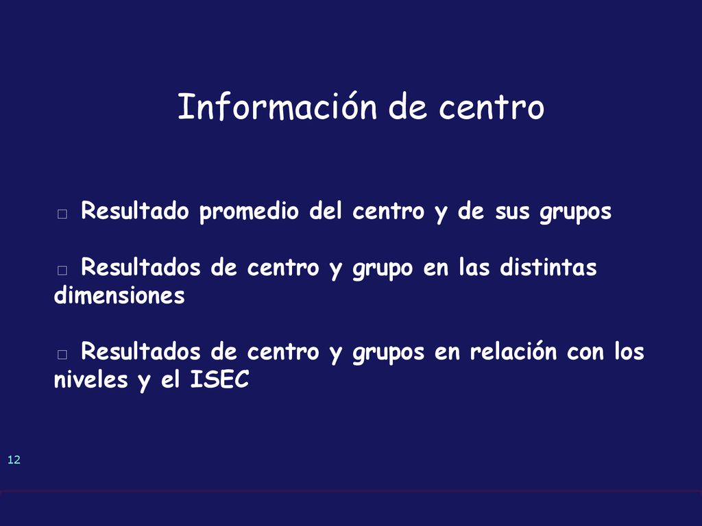 Información de centro □ Resultado promedio del centro y de sus grupos