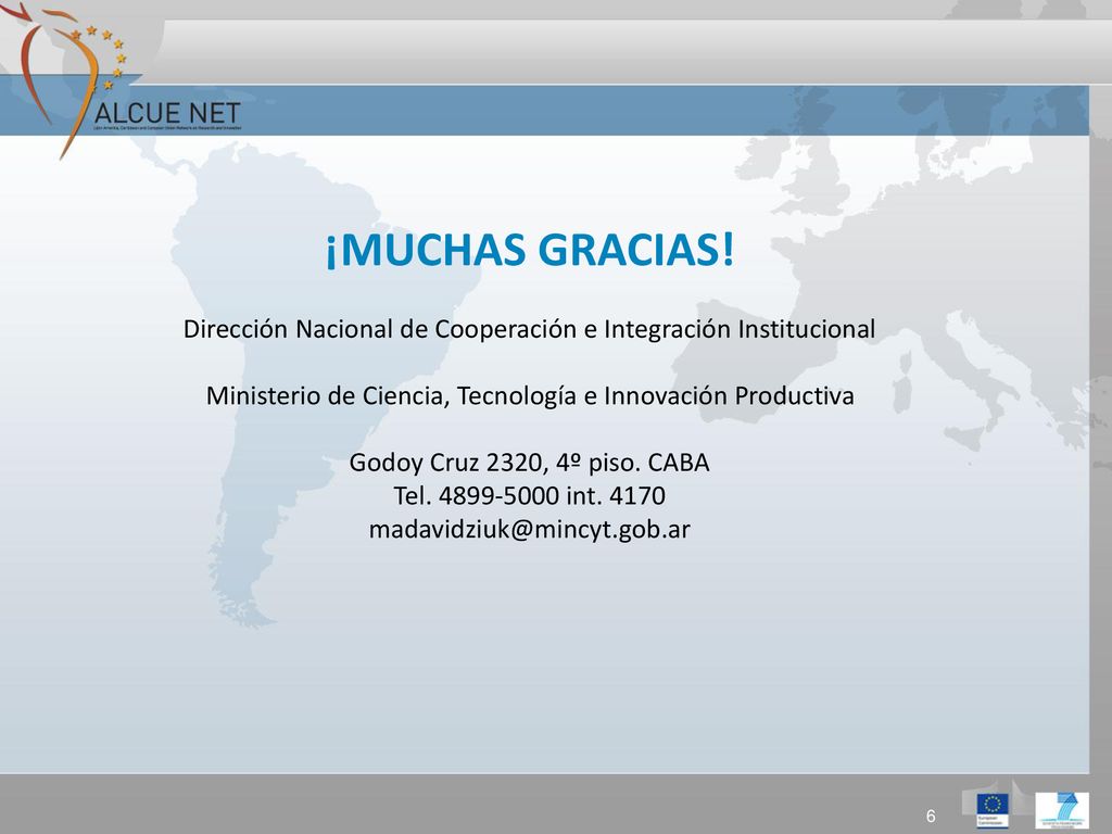 ¡MUCHAS GRACIAS! Dirección Nacional de Cooperación e Integración Institucional. Ministerio de Ciencia, Tecnología e Innovación Productiva.