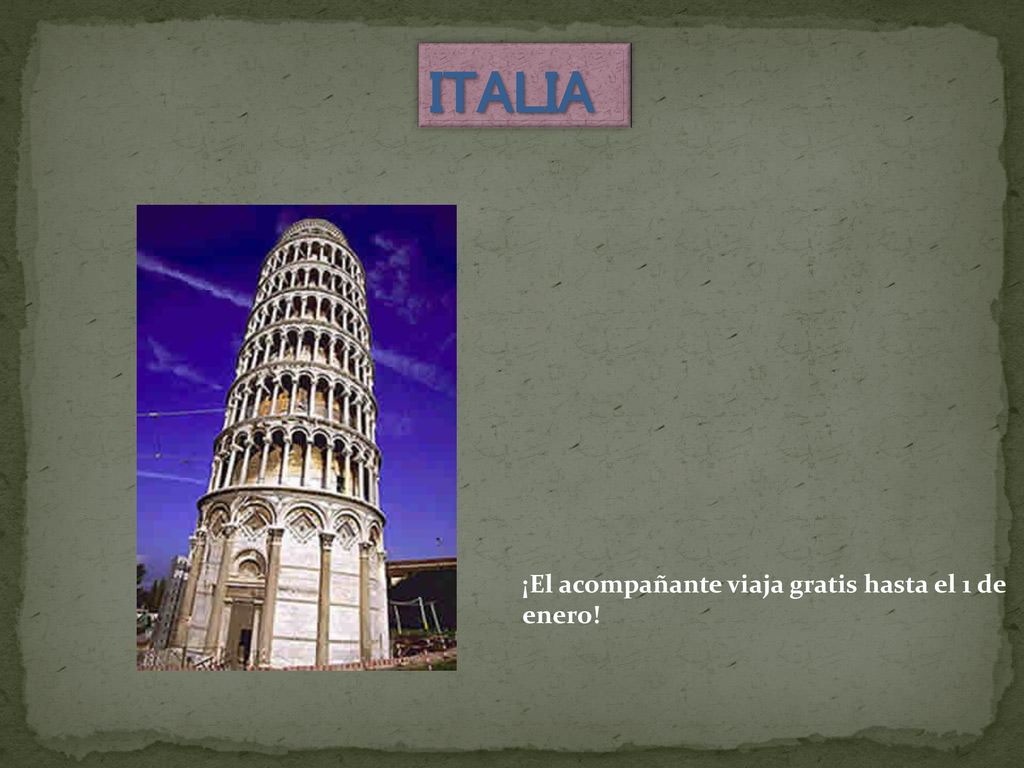 Italia ¡El acompañante viaja gratis hasta el 1 de enero!