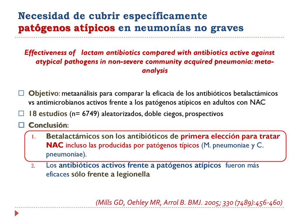 Necesidad de cubrir específicamente patógenos atípicos en neumonías no graves