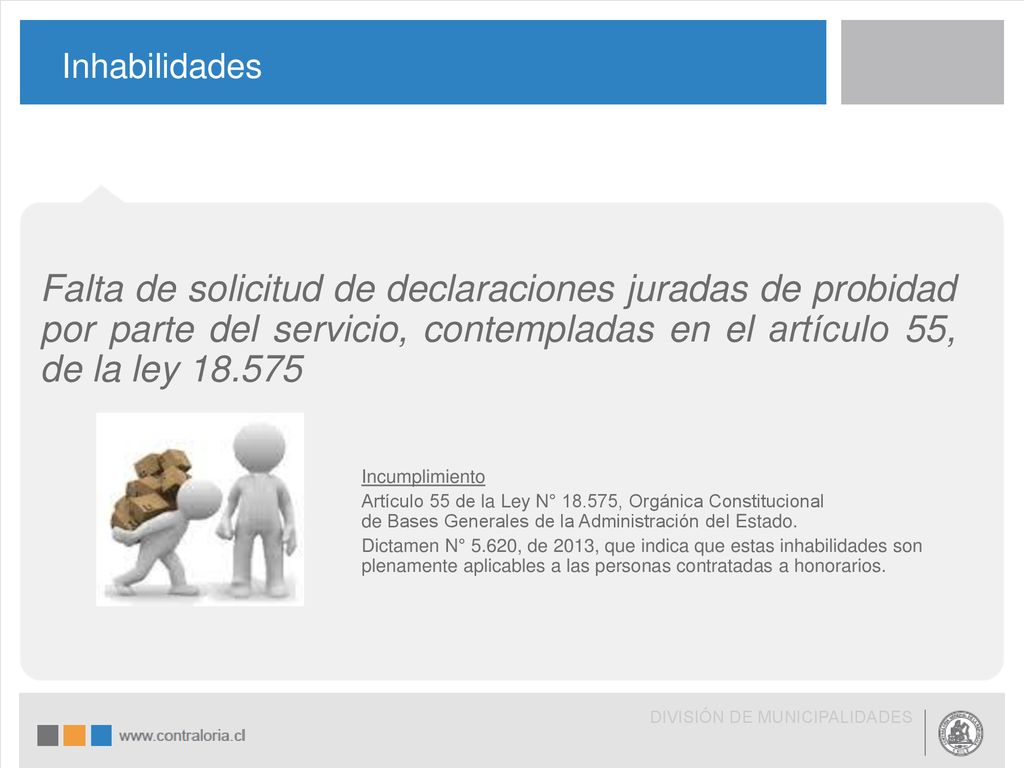 Inhabilidades Falta de solicitud de declaraciones juradas de probidad por parte del servicio, contempladas en el artículo 55, de la ley