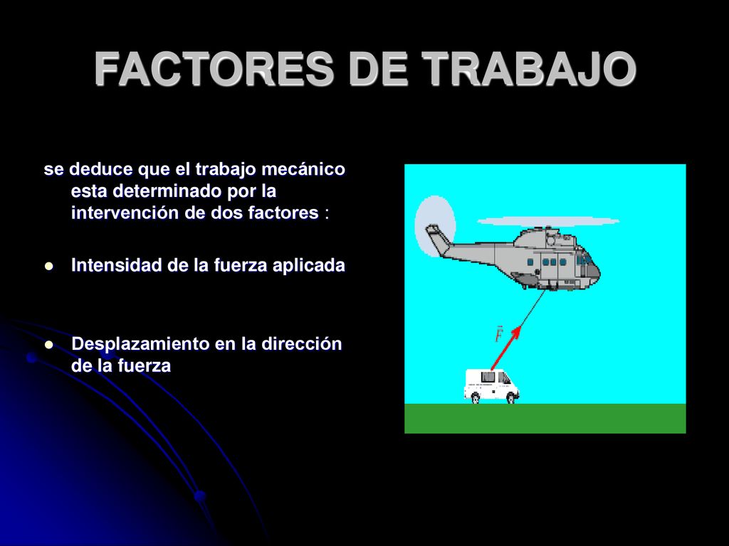 FACTORES DE TRABAJO se deduce que el trabajo mecánico esta determinado por la intervención de dos factores :