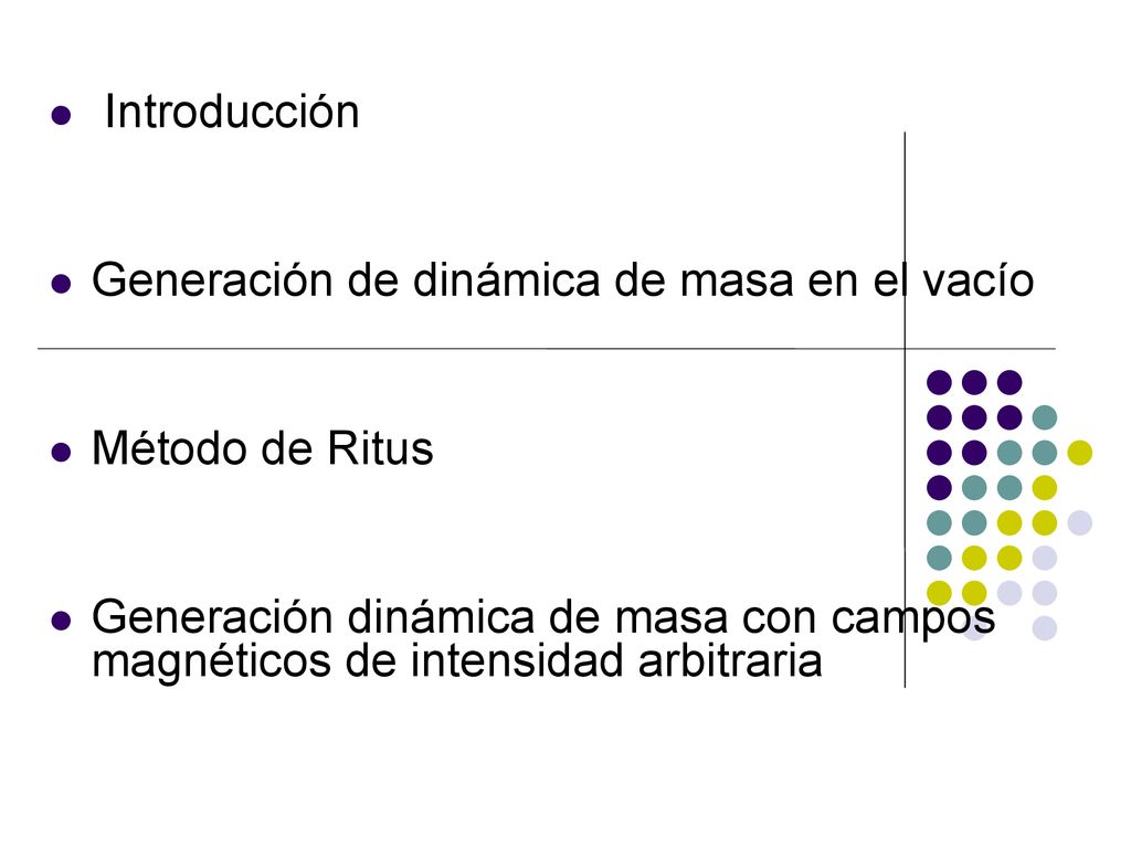 Introducción Generación de dinámica de masa en el vacío. Método de Ritus.