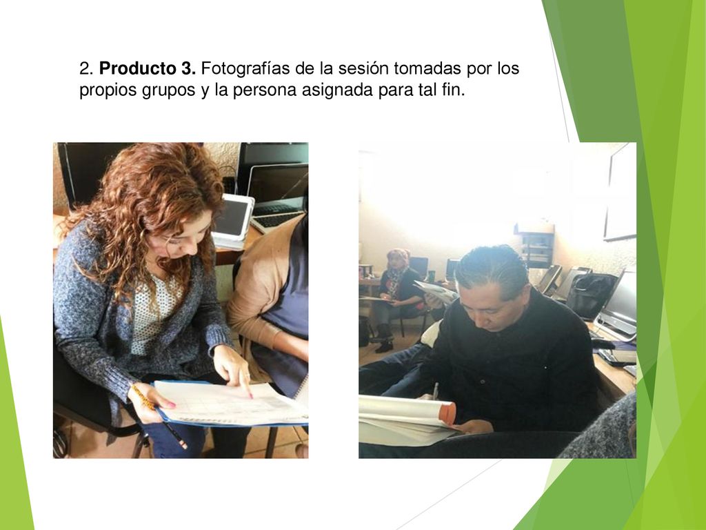 2. Producto 3. Fotografías de la sesión tomadas por los propios grupos y la persona asignada para tal fin.