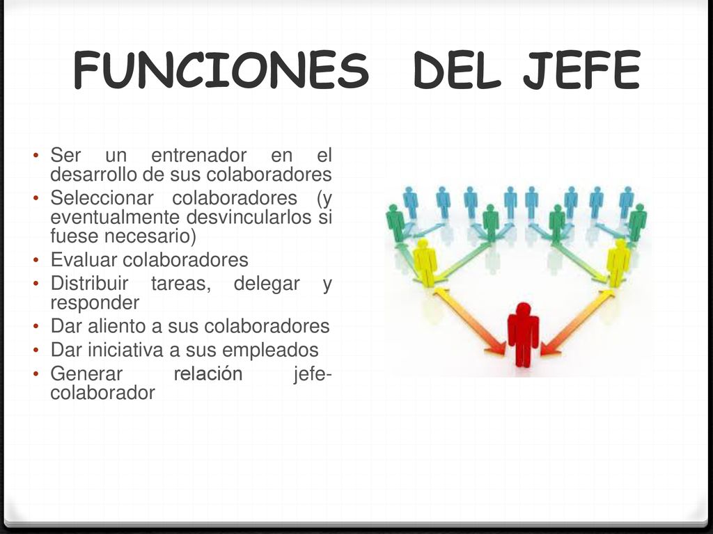 FUNCIONES DEL JEFE Ser un entrenador en el desarrollo de sus colaboradores.