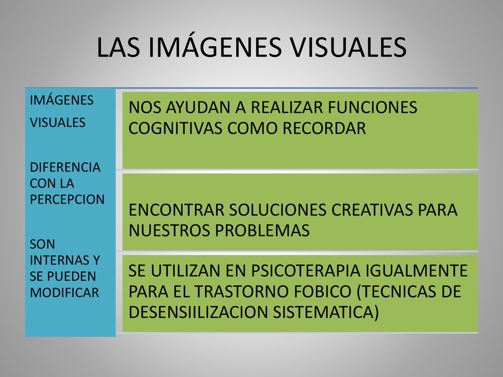 LAS IMÁGENES VISUALES IMÁGENES. VISUALES. DIFERENCIA CON LA PERCEPCION. SON INTERNAS Y SE PUEDEN MODIFICAR.