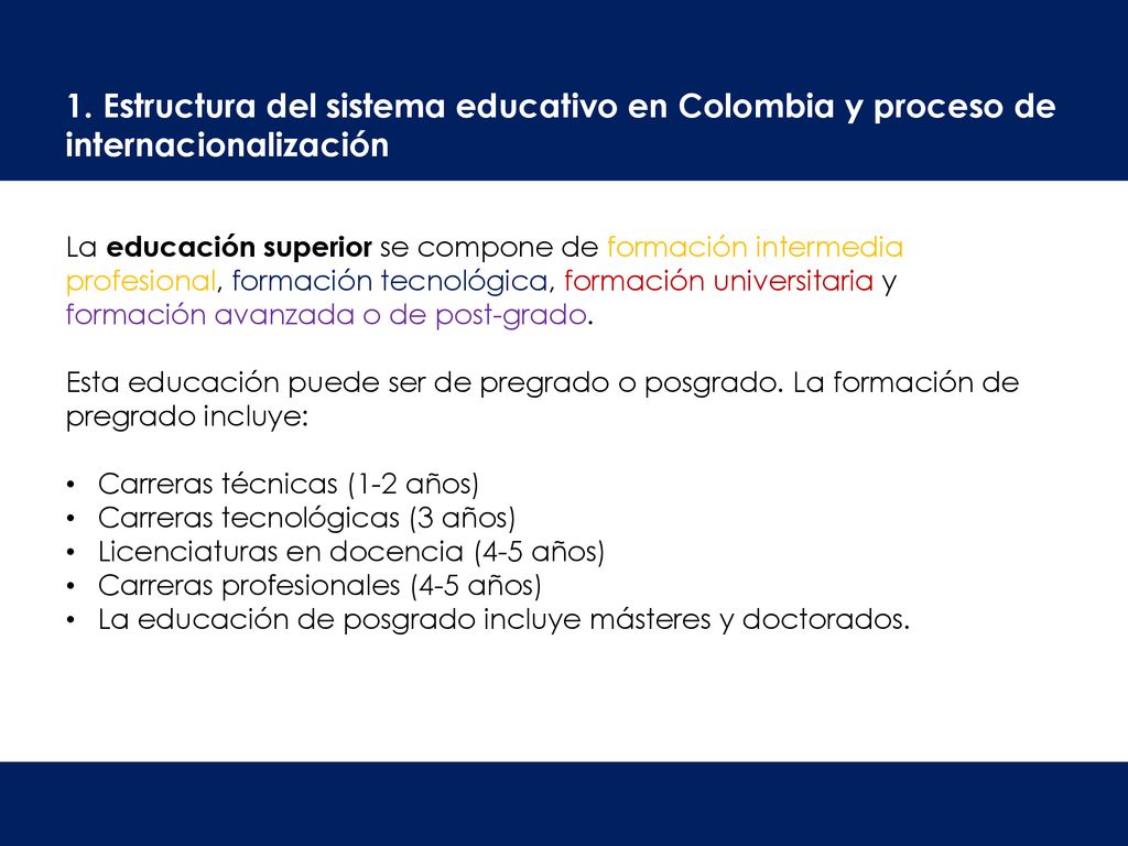 1. Estructura del sistema educativo en Colombia y proceso de internacionalización