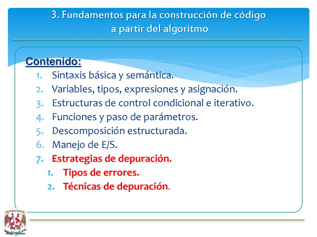 3. Fundamentos para la construcción de código a partir del algoritmo