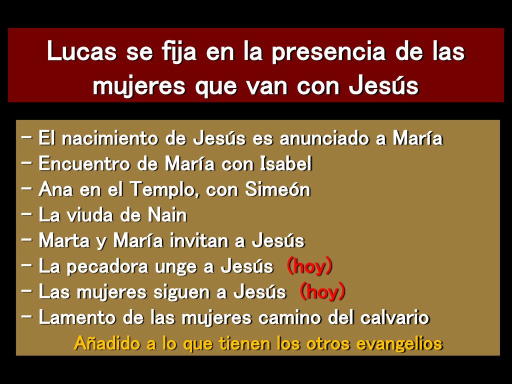Lucas se fija en la presencia de las mujeres que van con Jesús
