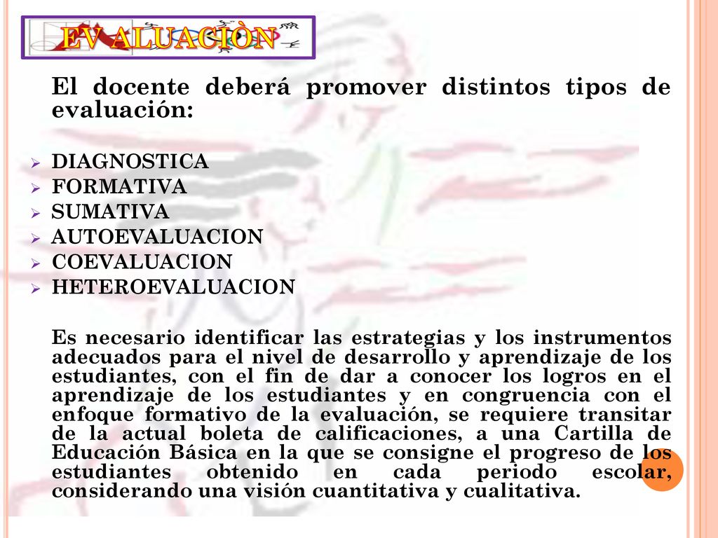 EV ALUACIÒN El docente deberá promover distintos tipos de evaluación:
