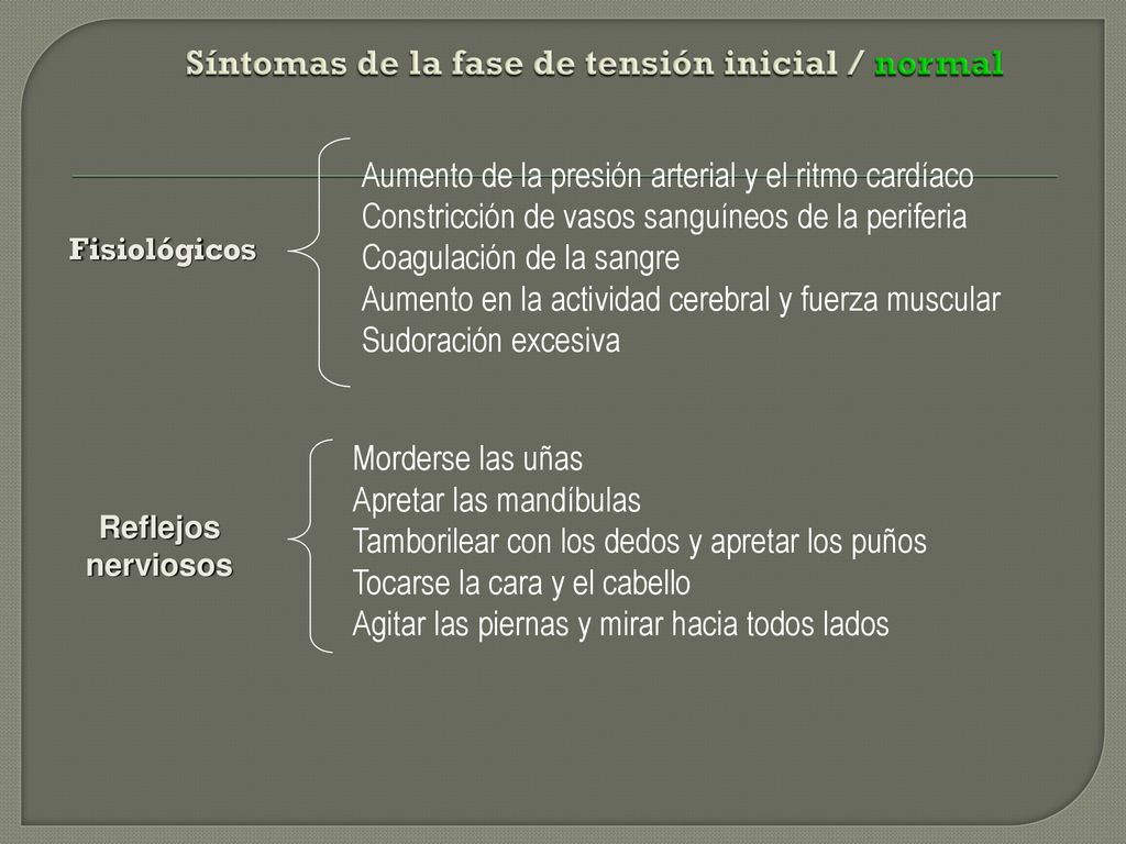 Síntomas de la fase de tensión inicial / normal