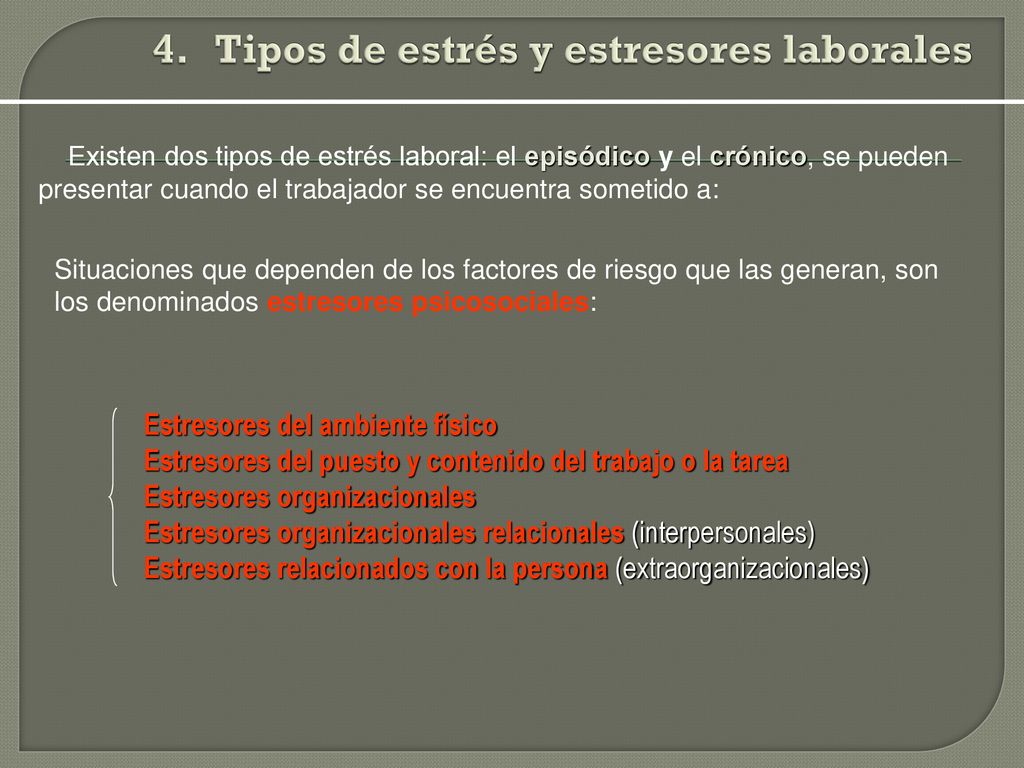 4. Tipos de estrés y estresores laborales