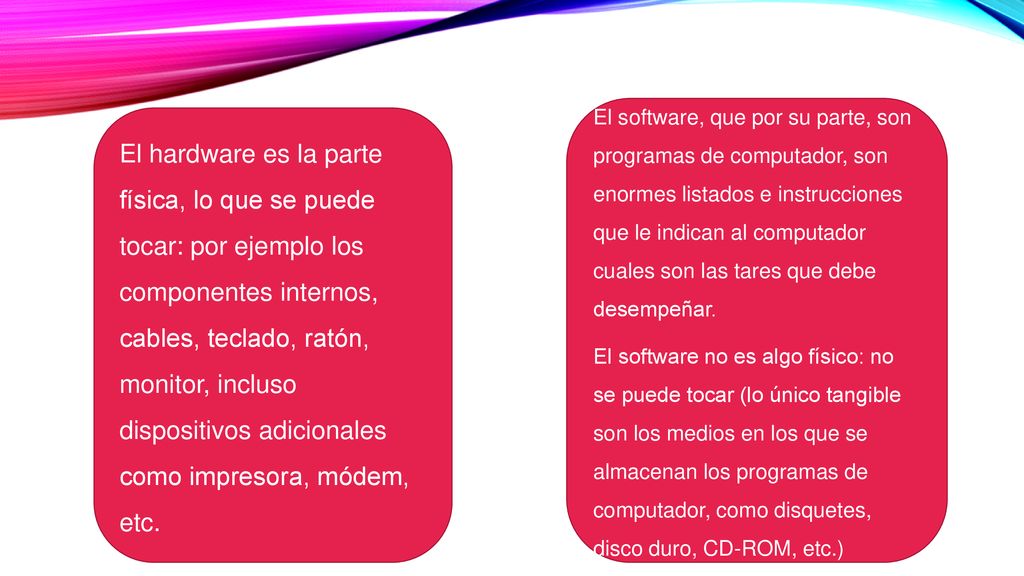 El software, que por su parte, son programas de computador, son enormes listados e instrucciones que le indican al computador cuales son las tares que debe desempeñar.