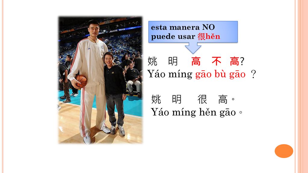 姚 明 高 不 高 Yáo míng gāo bù gāo ？ 姚 明 很 高。 Yáo míng hěn gāo。