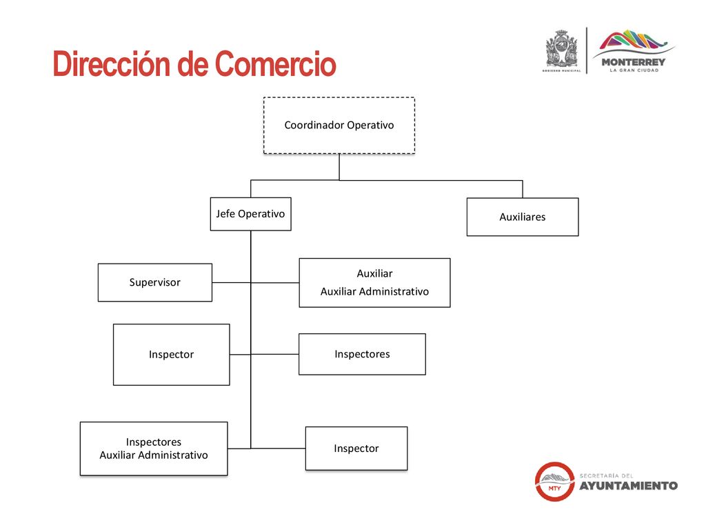 Dirección de Comercio Coordinador Operativo Jefe Operativo Auxiliares