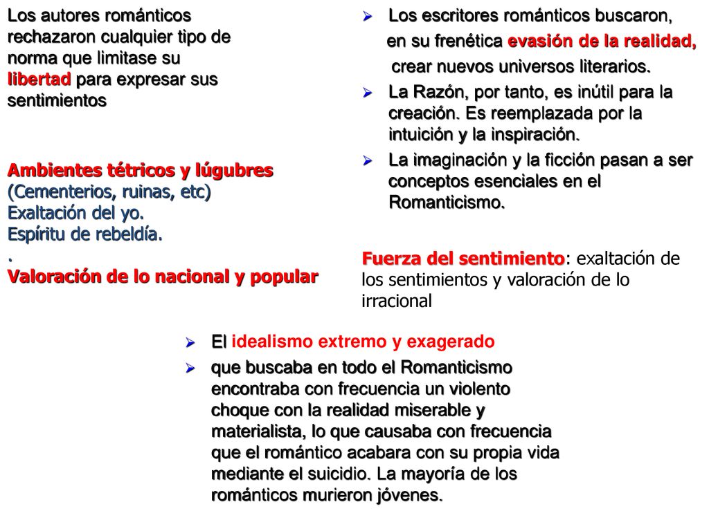 Los autores románticos rechazaron cualquier tipo de norma que limitase su libertad para expresar sus sentimientos