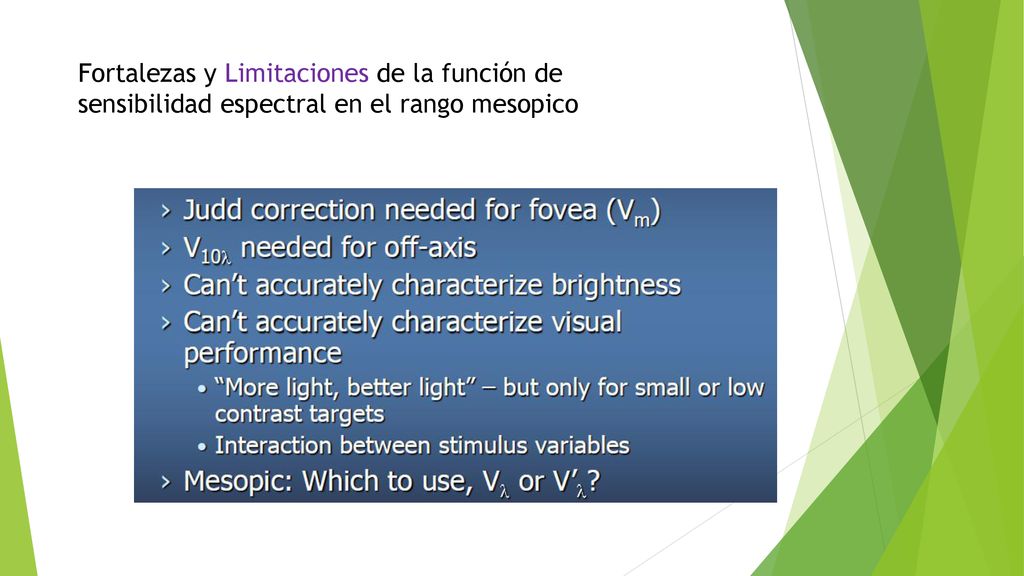 Fortalezas y Limitaciones de la función de sensibilidad espectral en el rango mesopico