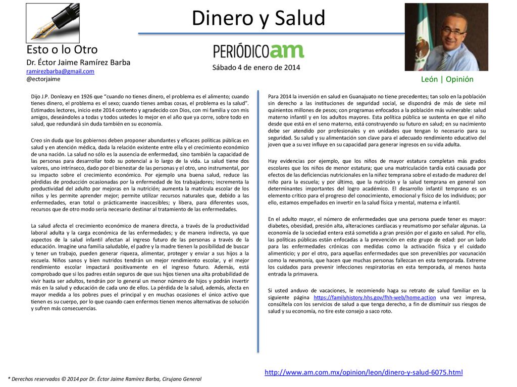 Dinero y Salud Esto o lo Otro Dr. Éctor Jaime Ramírez Barba