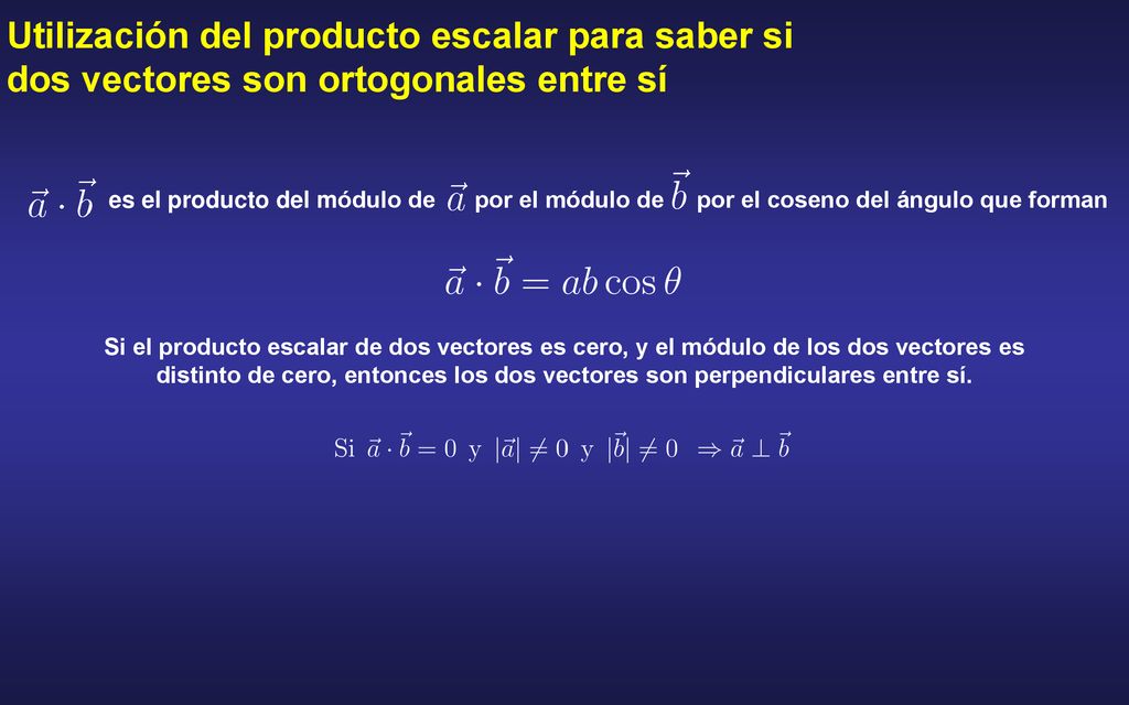 Utilización del producto escalar para saber si dos vectores son ortogonales entre sí