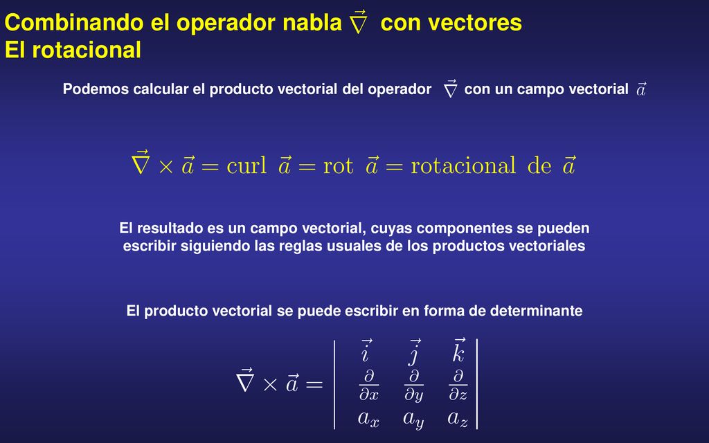 El producto vectorial se puede escribir en forma de determinante