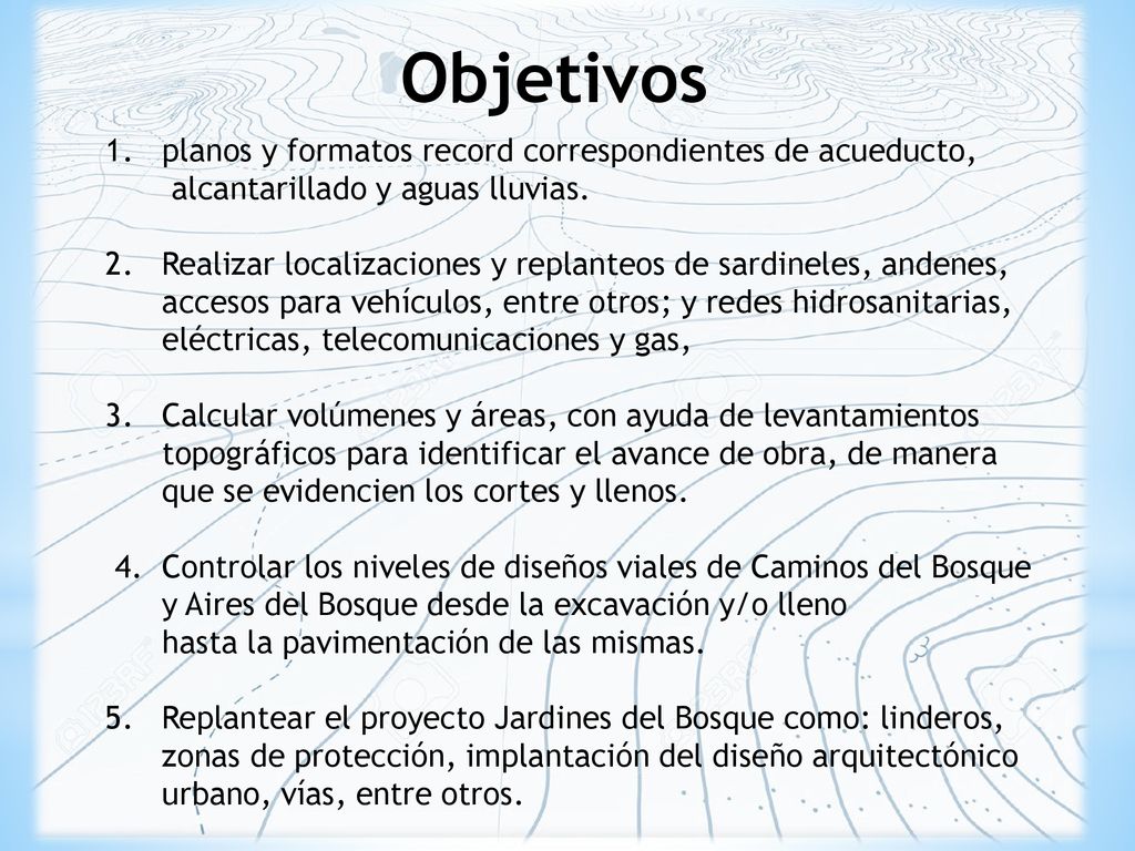 Objetivos planos y formatos record correspondientes de acueducto,