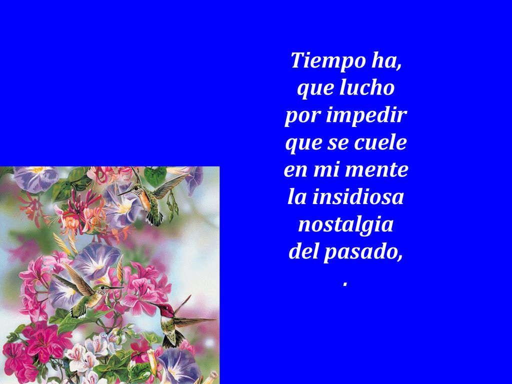 Tiempo ha, que lucho por impedir que se cuele en mi mente la insidiosa nostalgia del pasado, .