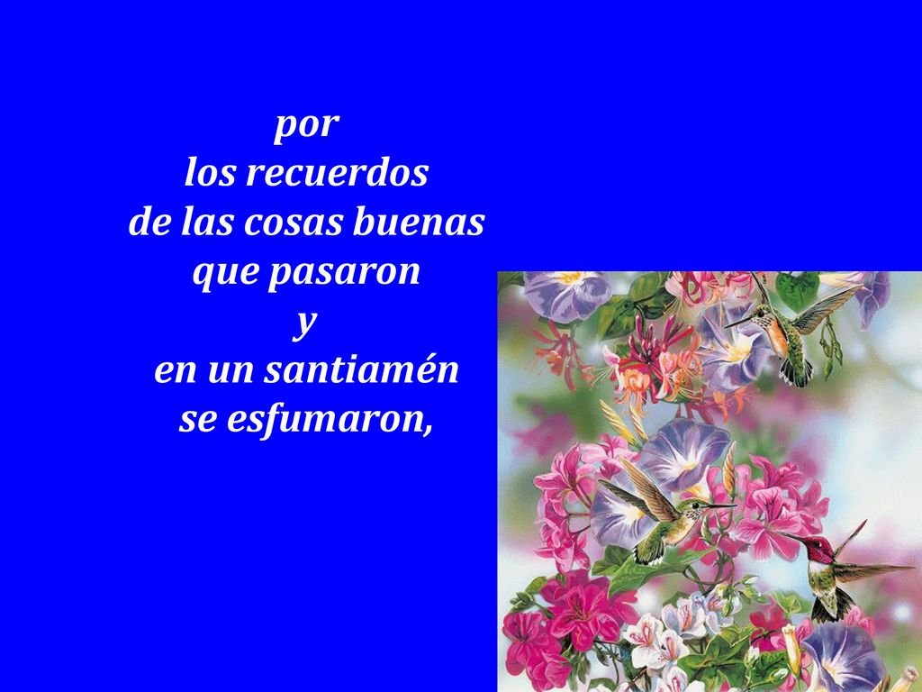 por los recuerdos de las cosas buenas que pasaron y en un santiamén se esfumaron,