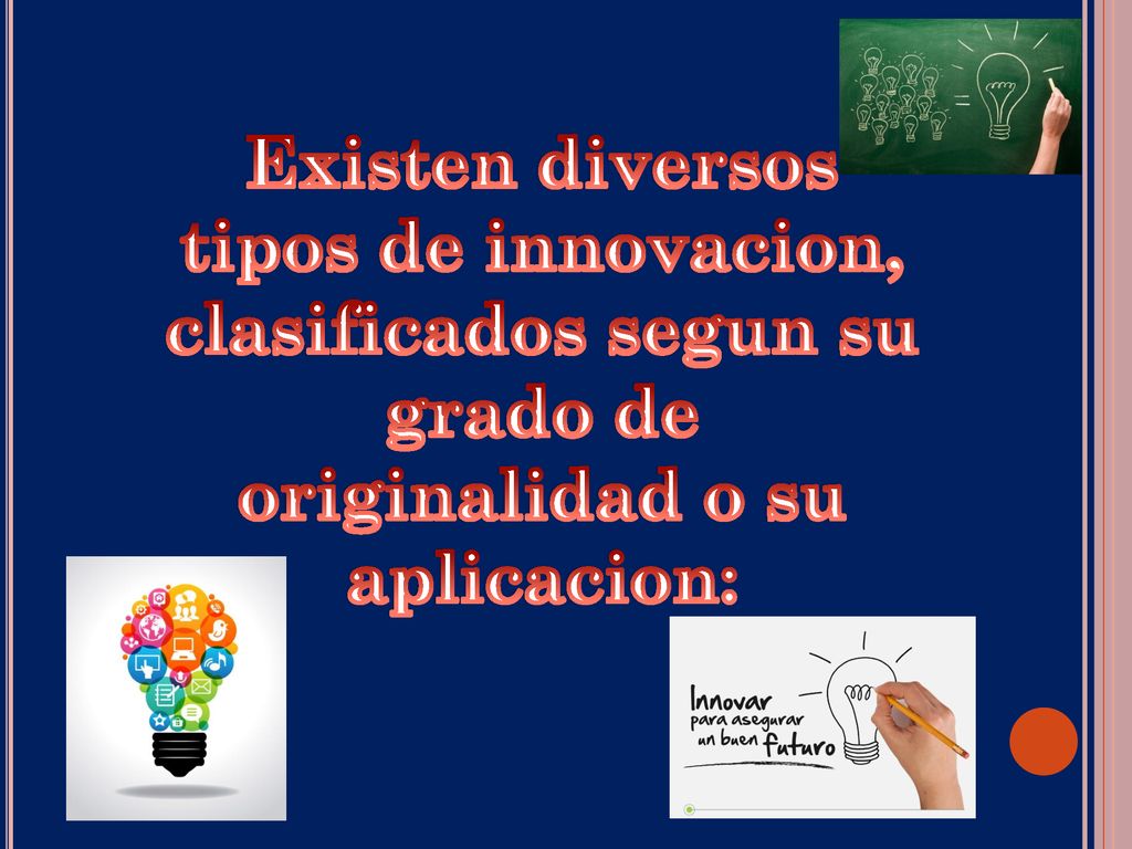 Existen diversos tipos de innovacion, clasificados segun su grado de originalidad o su aplicacion: