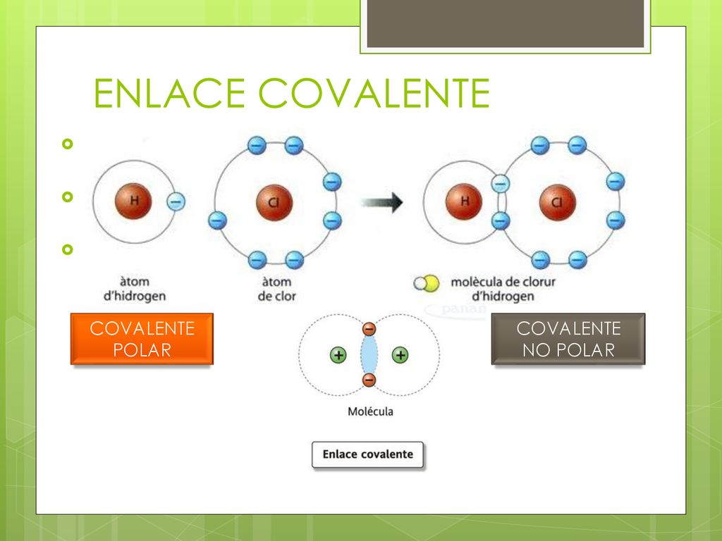 ENLACE COVALENTE Ocurre con dos o más átomos comparten electrones.