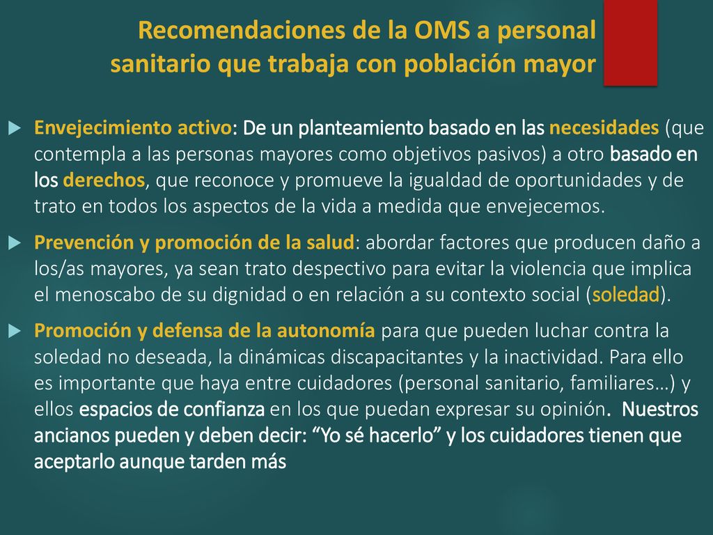 Recomendaciones de la OMS a personal sanitario que trabaja con población mayor