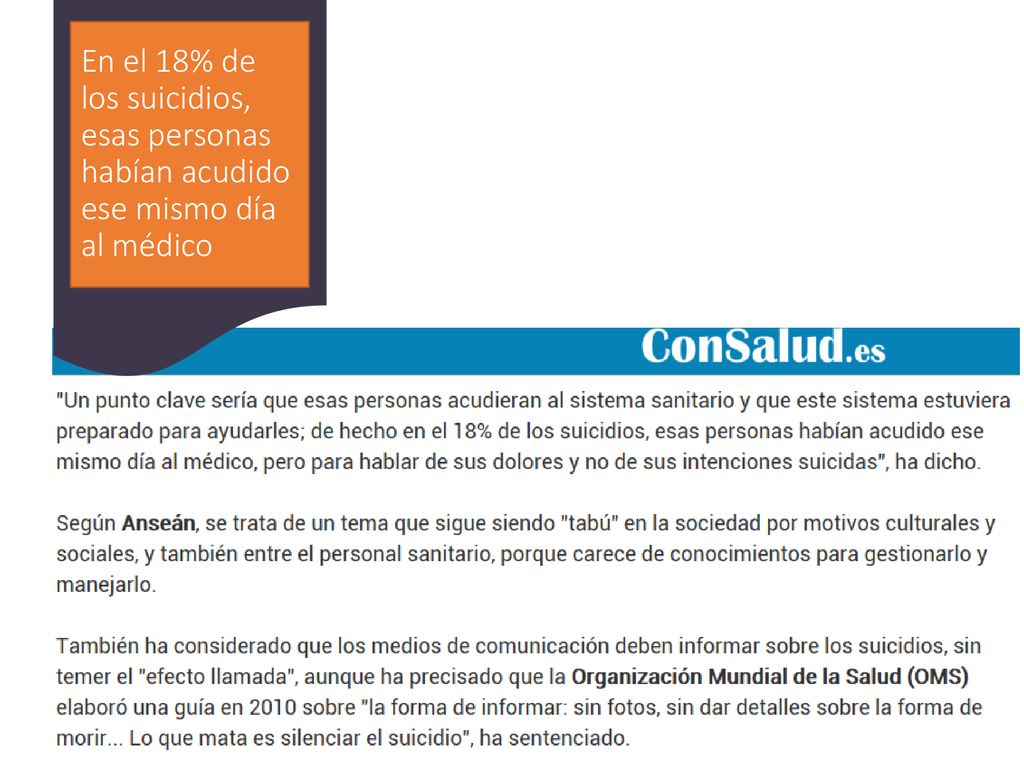En el 18% de los suicidios, esas personas habían acudido ese mismo día al médico