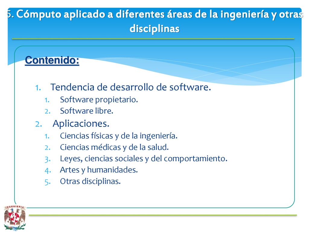 5. Cómputo aplicado a diferentes áreas de la ingeniería y otras disciplinas
