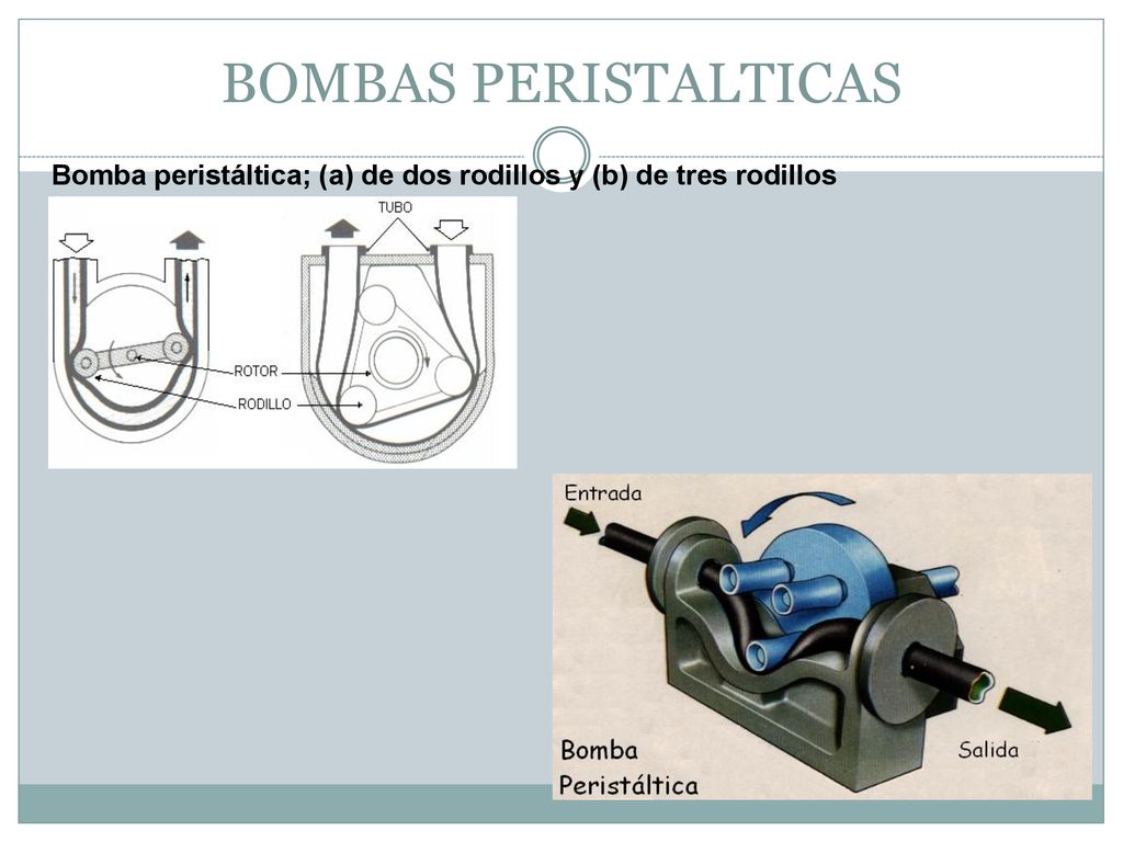 BOMBAS PERISTALTICAS Bomba peristáltica; (a) de dos rodillos y (b) de tres rodillos
