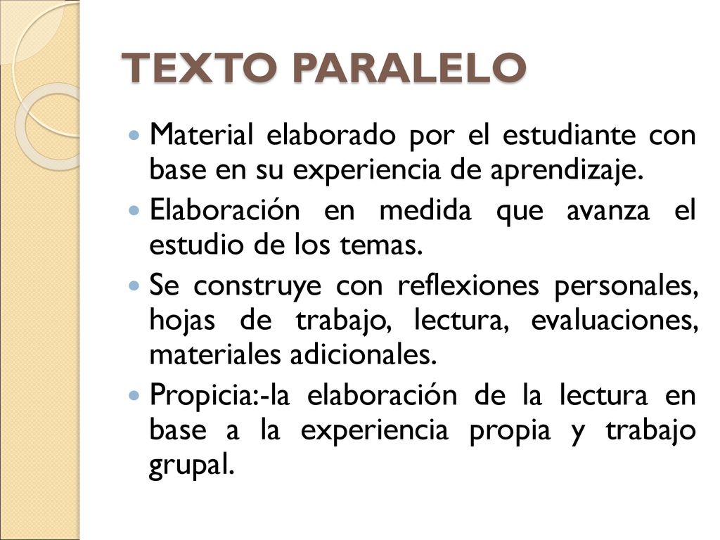 TEXTO PARALELO Material elaborado por el estudiante con base en su experiencia de aprendizaje.