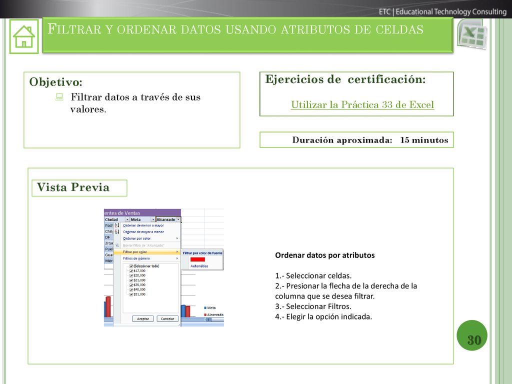 Filtrar y ordenar datos usando atributos de celdas