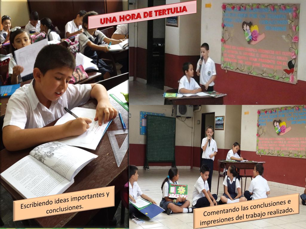 UNA HORA DE TERTULIA Escribiendo ideas importantes y conclusiones.