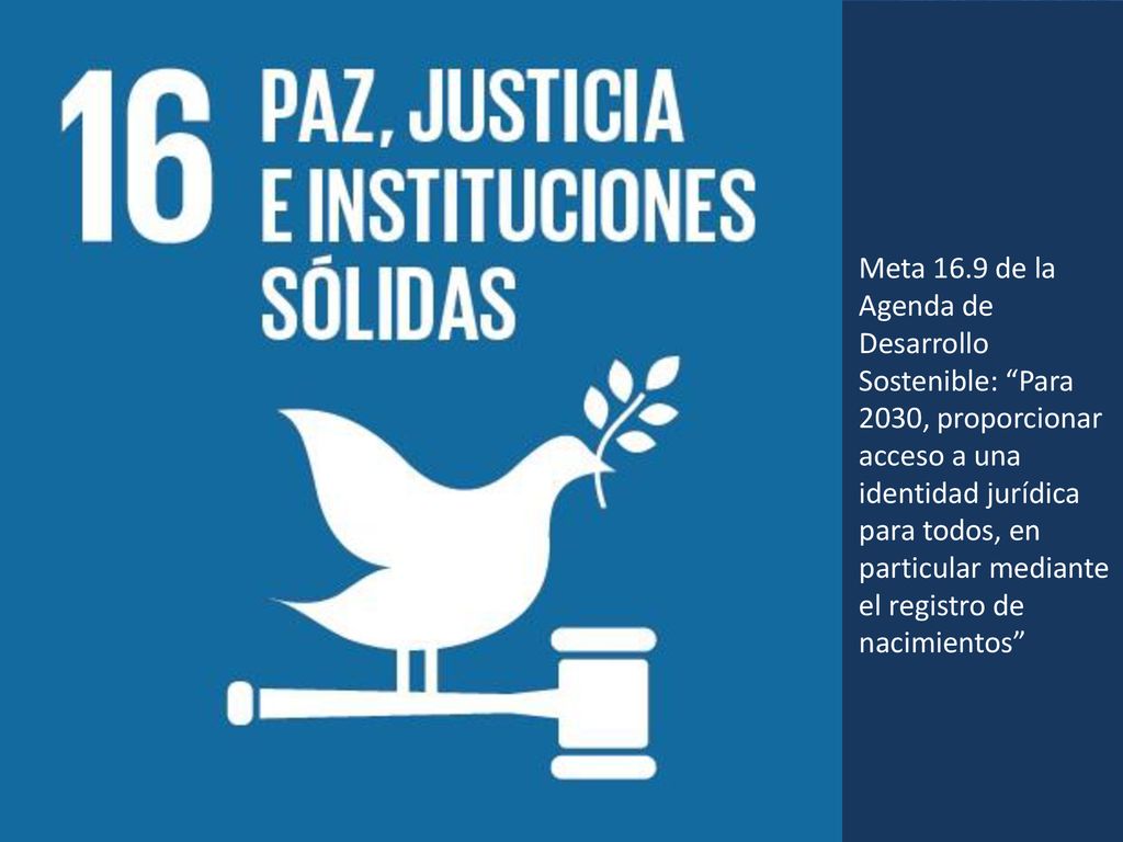 Meta 16.9 de la Agenda de Desarrollo Sostenible: Para 2030, proporcionar acceso a una identidad jurídica para todos, en particular mediante el registro de nacimientos