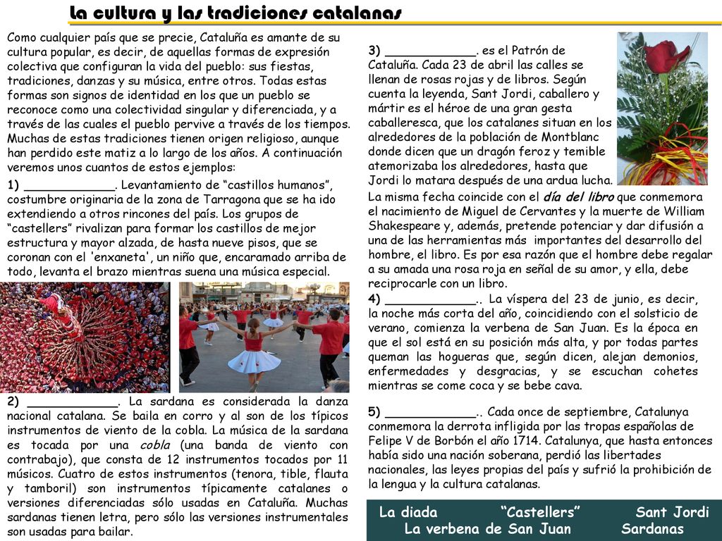 La diada Castellers Sant Jordi La verbena de San Juan Sardanas
