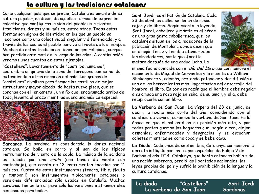 La diada Castellers Sant Jordi La verbena de San Juan Sardanas