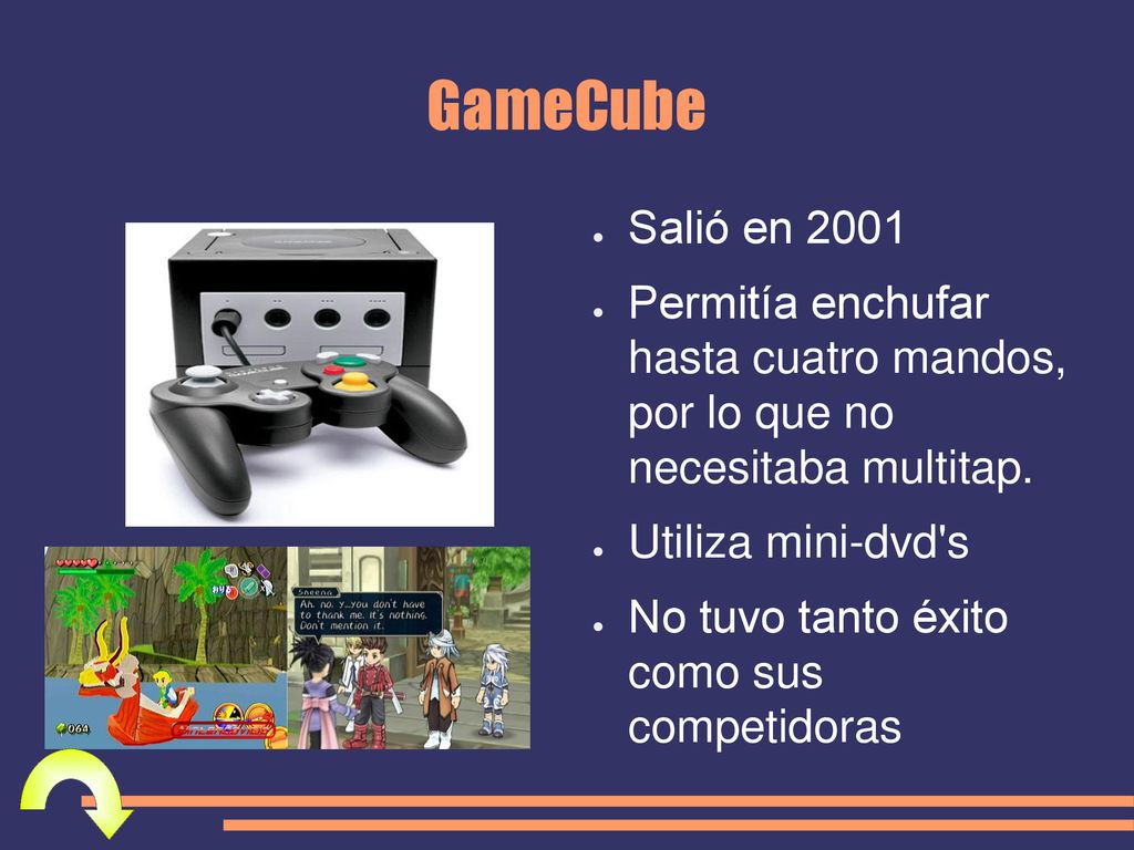 GameCube Salió en Permitía enchufar hasta cuatro mandos, por lo que no necesitaba multitap.