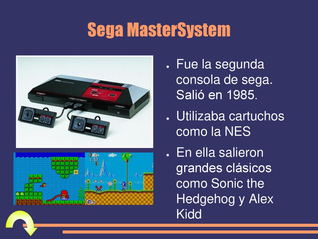 Sega MasterSystem Fue la segunda consola de sega. Salió en 1985.