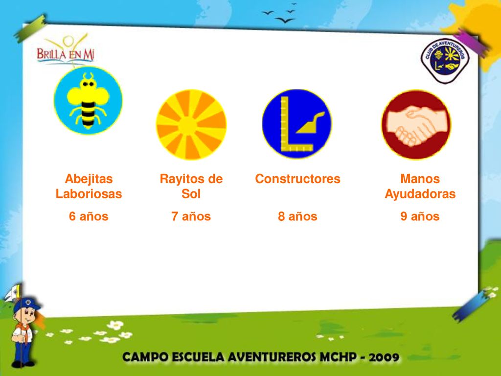 Abejitas Laboriosas 6 años Rayitos de Sol 7 años Constructores 8 años Manos Ayudadoras 9 años
