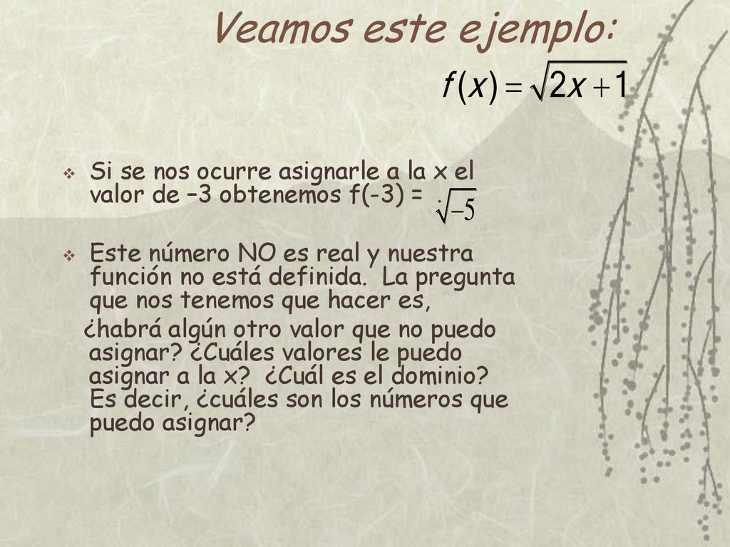 Veamos este ejemplo: Si se nos ocurre asignarle a la x el valor de –3 obtenemos f(-3) = .