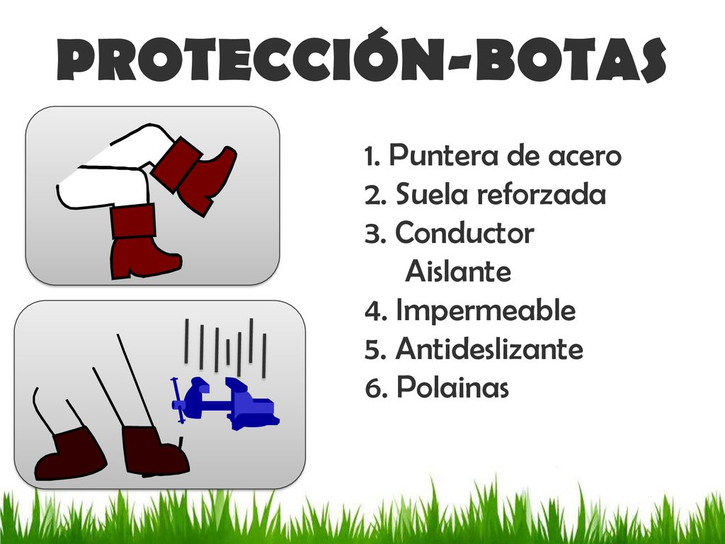 PROTECCIÓN-BOTAS 1. Puntera de acero 2. Suela reforzada 3. Conductor