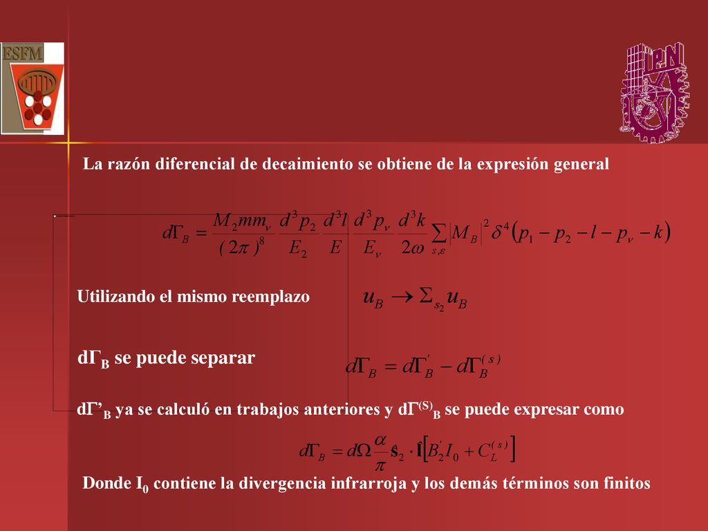 La razón diferencial de decaimiento se obtiene de la expresión general