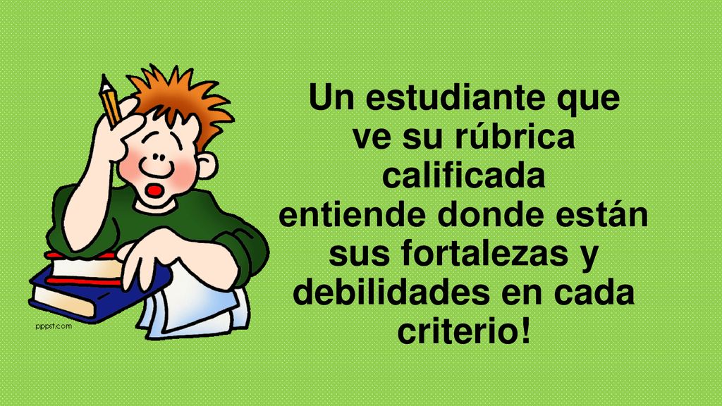 Un estudiante que ve su rúbrica calificada entiende donde están sus fortalezas y debilidades en cada criterio!
