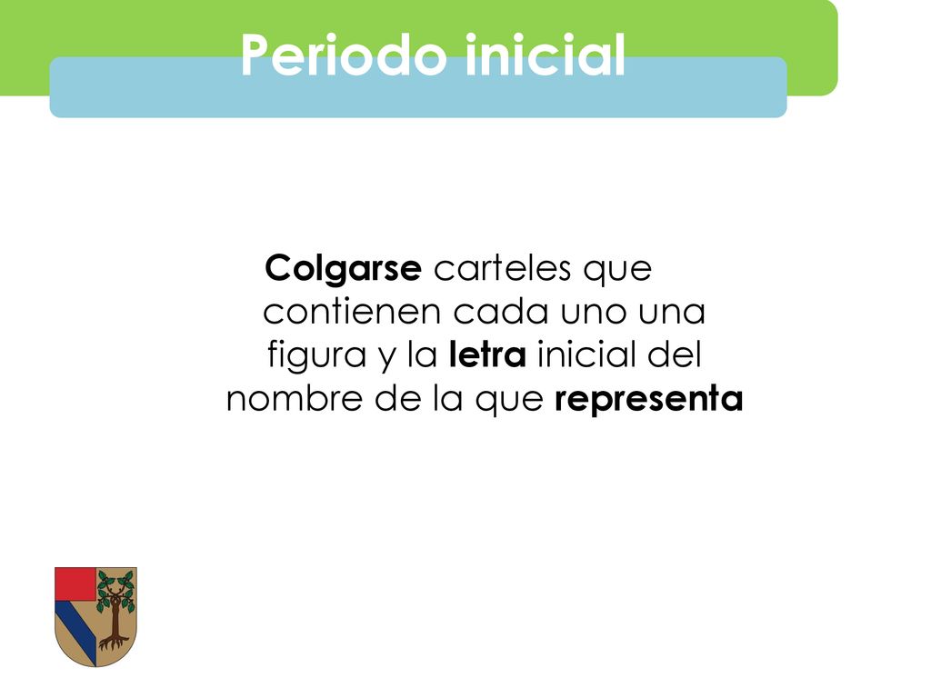 Periodo inicial Colgarse carteles que contienen cada uno una figura y la letra inicial del nombre de la que representa.