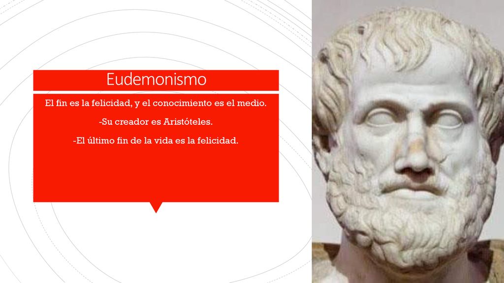 Eudemonismo El fin es la felicidad, y el conocimiento es el medio.