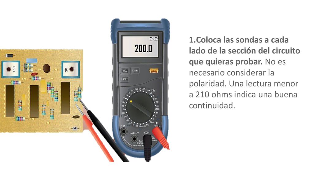 Coloca las sondas a cada lado de la sección del circuito que quieras probar.
